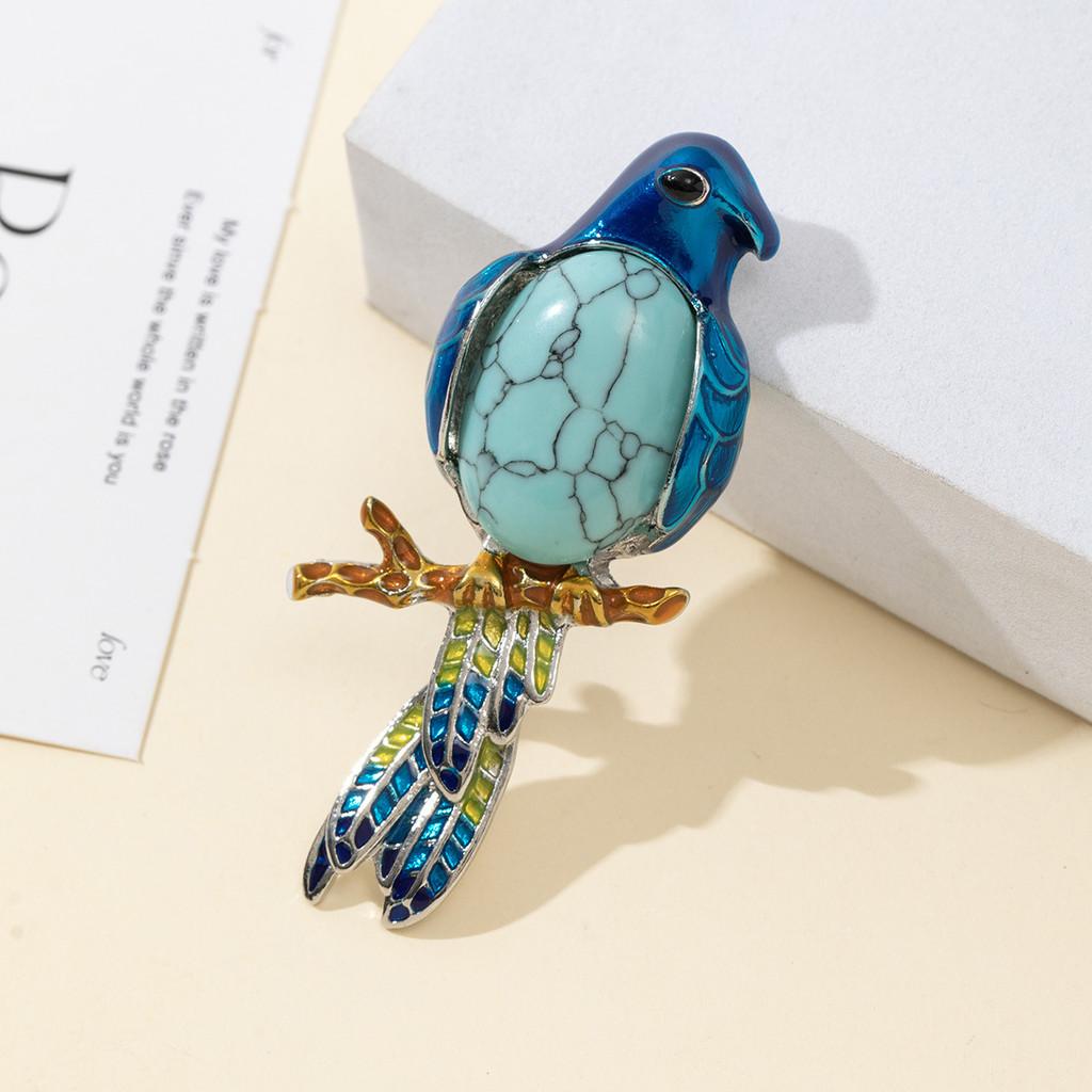 Parrot Enamel Brooch Pin With Shell Inlay For Diy And Jewelry Making