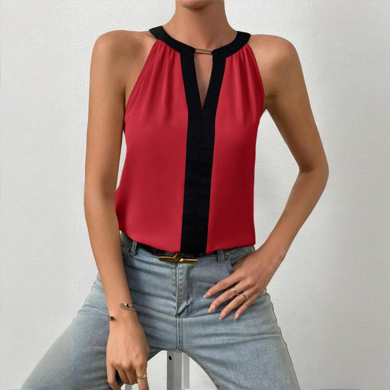 

Womens Spring Tops Sleeveless Neck Blouse Summer Shirts for Women Casual Loose Fit Tunic Womens Summer Shirts 2026 Dressy Tops for Women S красный