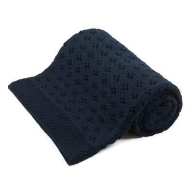 Bamboo blanket openwork blue marino, 100x80 cm, dark blue