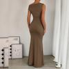 European and American Women's Fishtail Skirt with Sloping Shoulder Collar and Sleeveless Sexy Dress