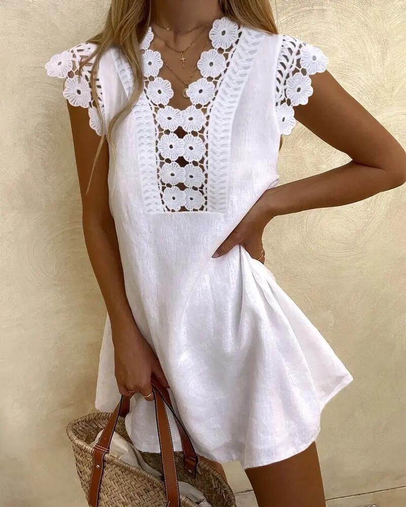 

Летнее прохладное платье Wish для женщин, однотонное, стиранное, мятое, с кружевом S белый