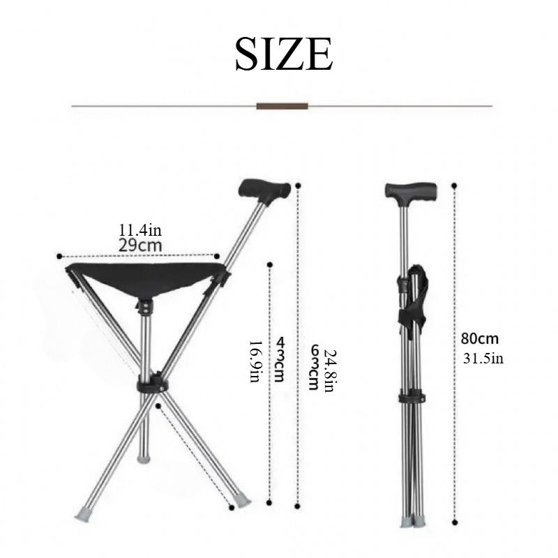 Anti-drop thickened stainless steel portable walking stick stool, anti-slip walking aid, lightweight walking stick with seat
