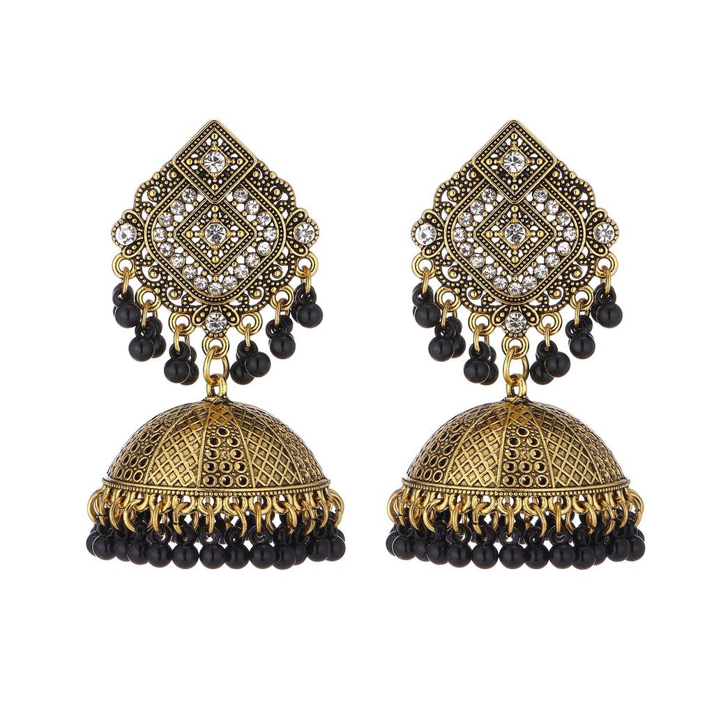 Bohemian Indian Bell Tassel Earrings - Ethnic Retro Rice Bead Studs