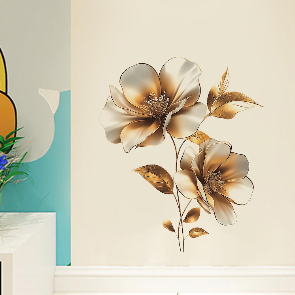 Self-adhesive Gold Raised Flowers Wall Stickers for Entryway Bedroom Living Room Study Home Decor