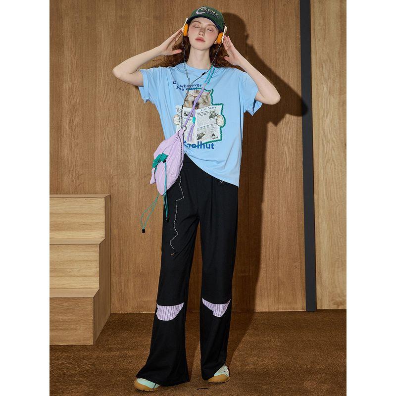 Coolhut American Style Personalized Patchwork Trendy High-Waisted Straight-Leg 2026 Spring Women's Casual Pants Straight-Leg Pants