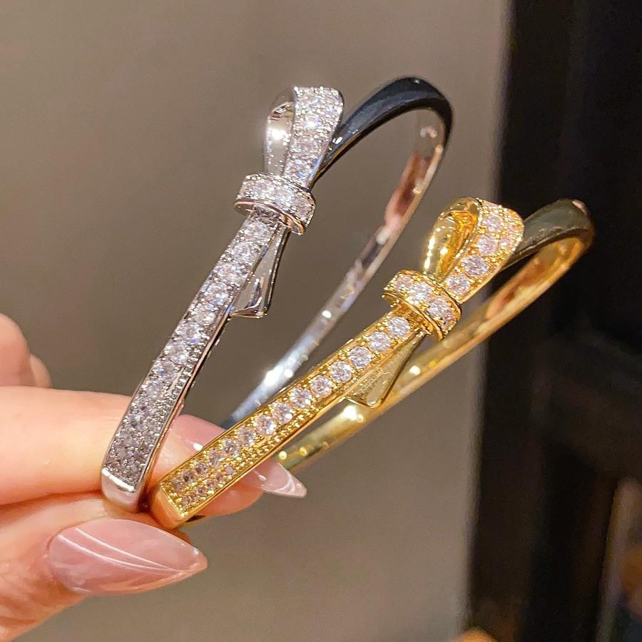 Silver Finish Zircon Butterfly Bangle Bracelet With Gold Plating For Elegant Occasions