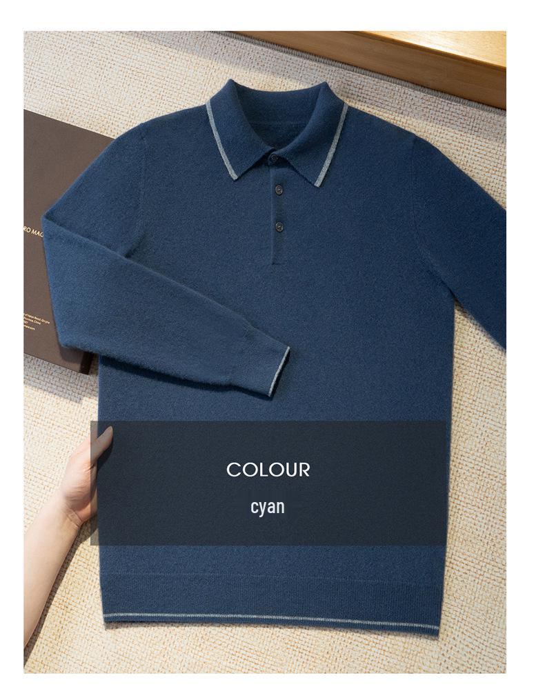 Herren 100% Kaschmir Langarm Colorblock Polo Pullover