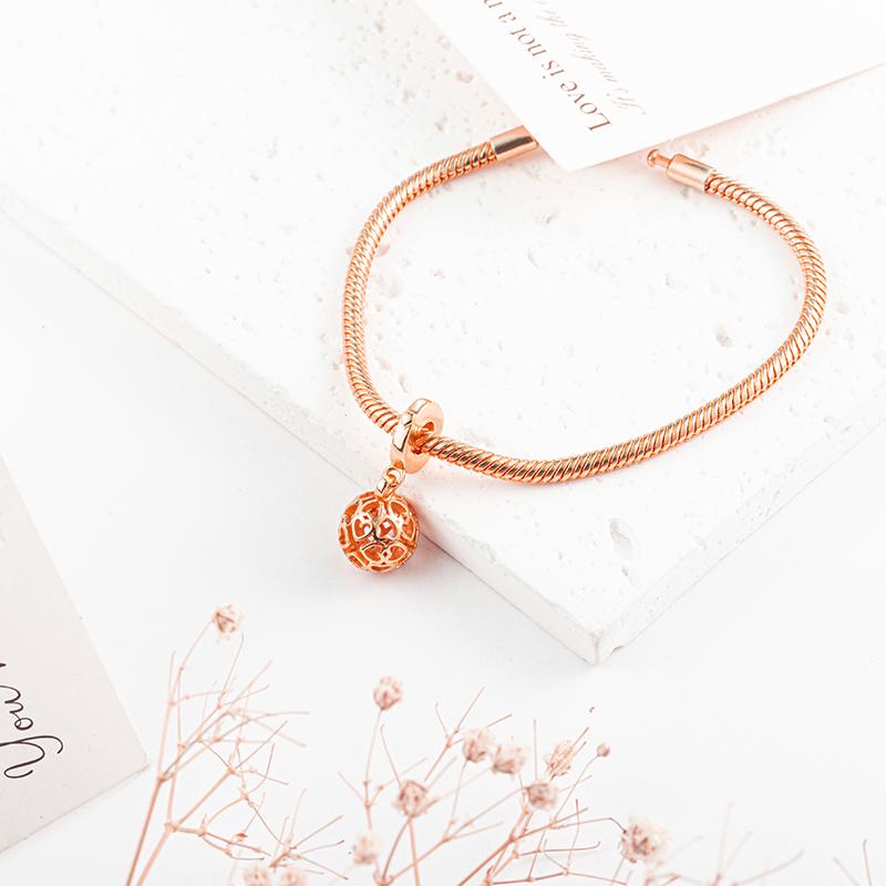 Rose gold plated Exquisite Bead Sparkling Pink Hot Air Balloon Dangle Charm for Women fit European Original Bracelet DIY Jewelry