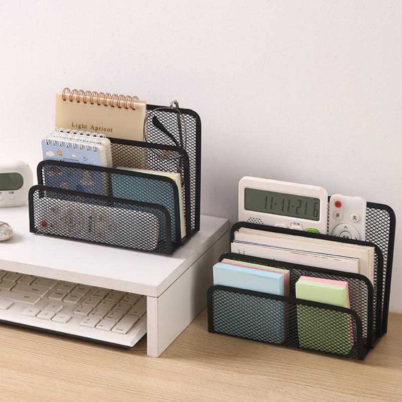 3 Layer Black Metal Mesh Document Tray Desk Organizer Notebook Stand for Office Desktop Storage Supplies