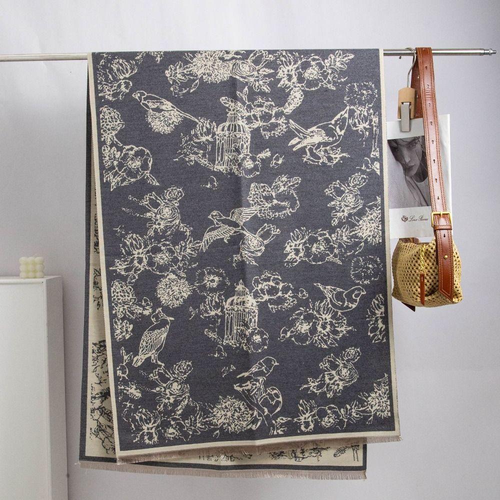 Warm Printed Scarf Flower Large Shawl Retro Cashmere Tassel Scarves  Student