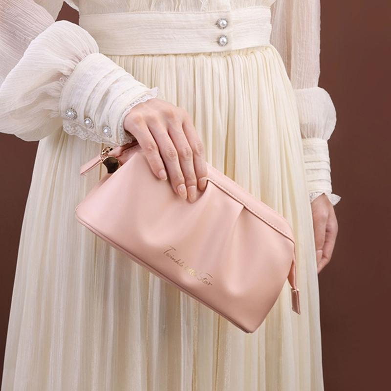 Travel Cosmetic Bag 10x21x12cm PU Leather Large Capacity for Woman and Girls Keeping Cosmetics Organized