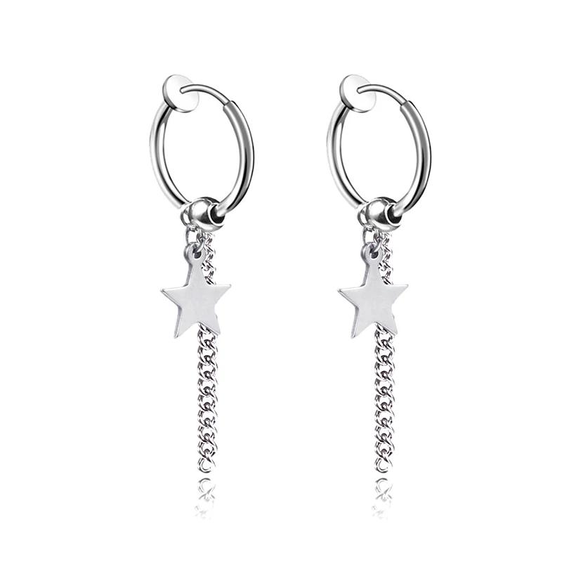 Punk Stainless Steel Chain Hoop Earrings Unisex Goth Pop Hip Hop Pendants Fashion Ear Jewelry Accessories