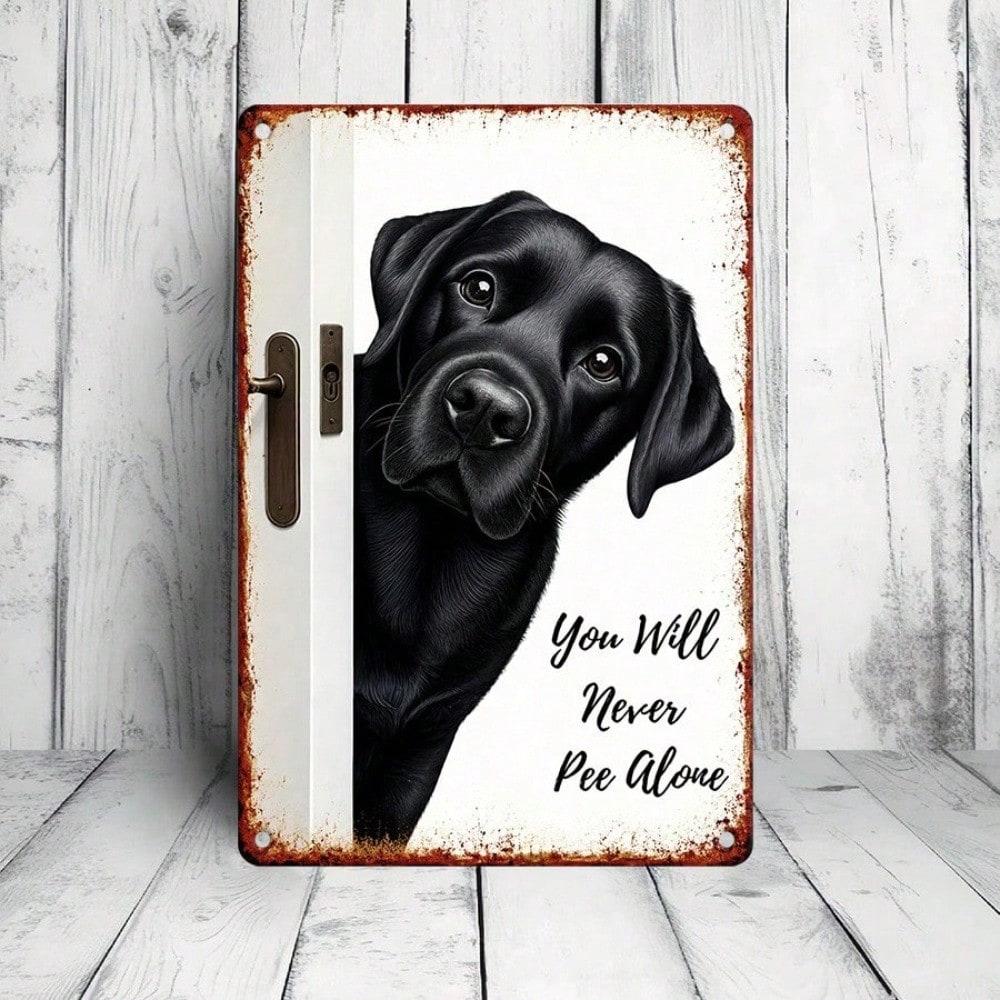 1PC You Will Never Walk Alone Vintage Tin Sign, Black Lab Dog Art, Sturdy Metal Plaque for Dog Lovers Home Decor