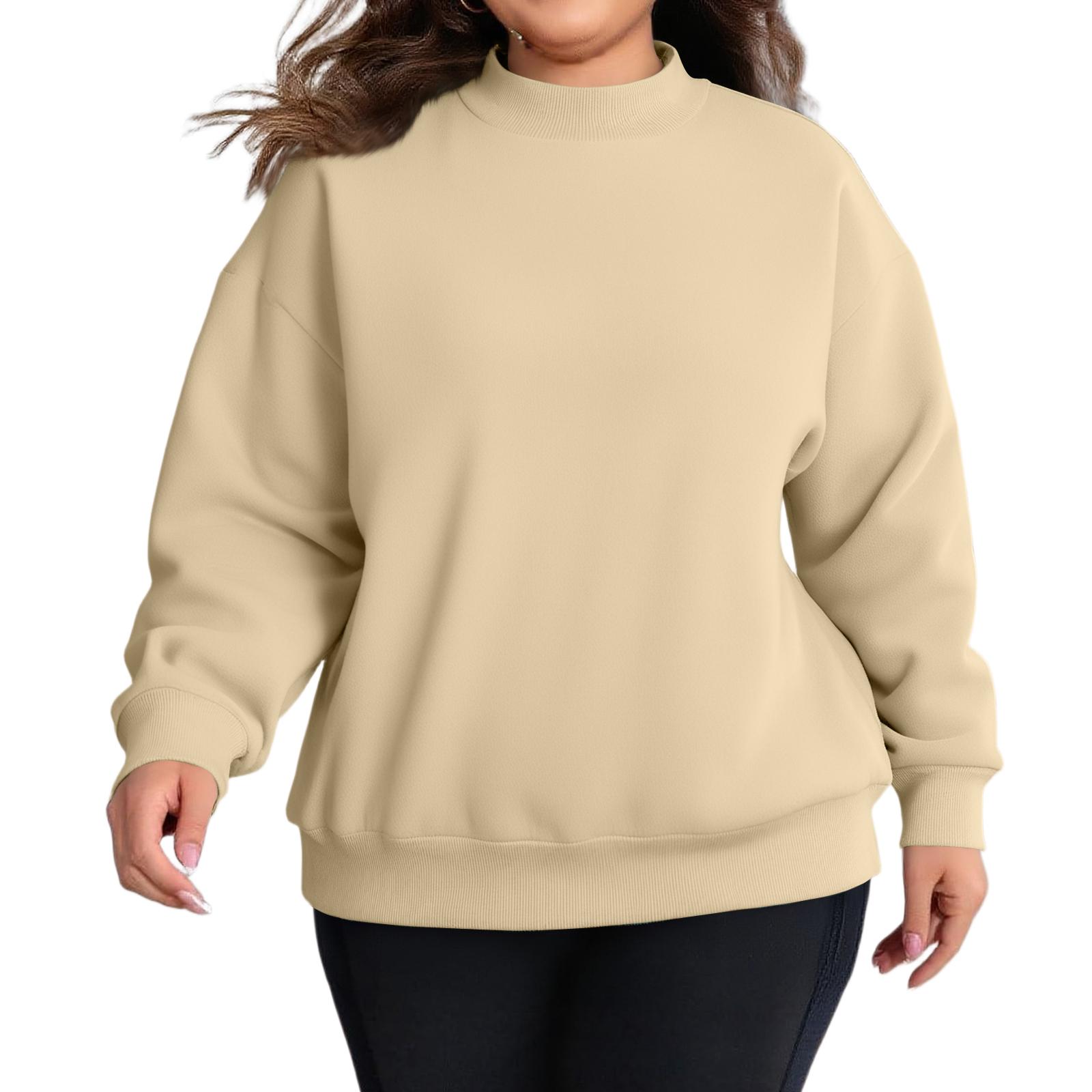 

Women s Blank Color Hoodie With Plush Candy, Small High Neck, Loose Casual Long Sleeved Oversized Top L бежевый