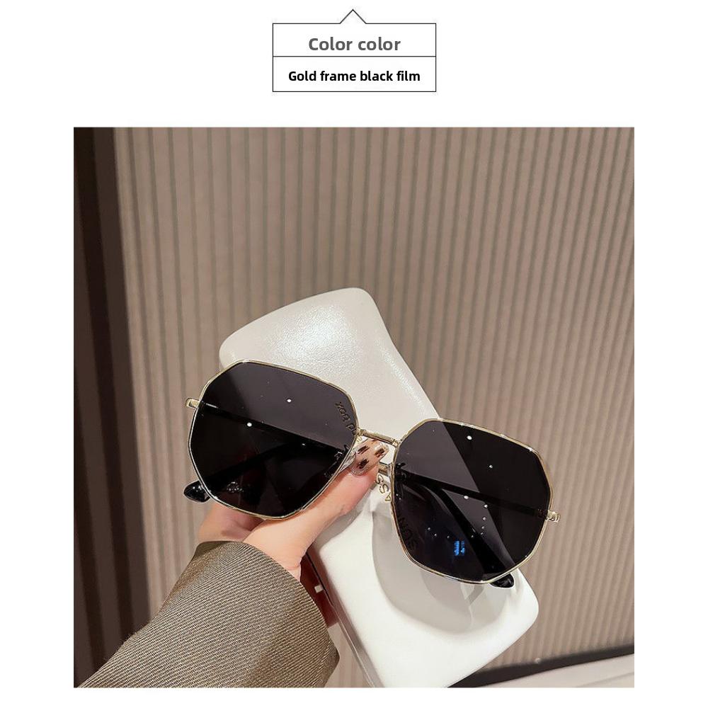 Transparent Blue Versatile Sunglasses Men's and Women's Polygonal Metal Driving Sunglasses Korean Version Tide Seaside Travel Glasses Women