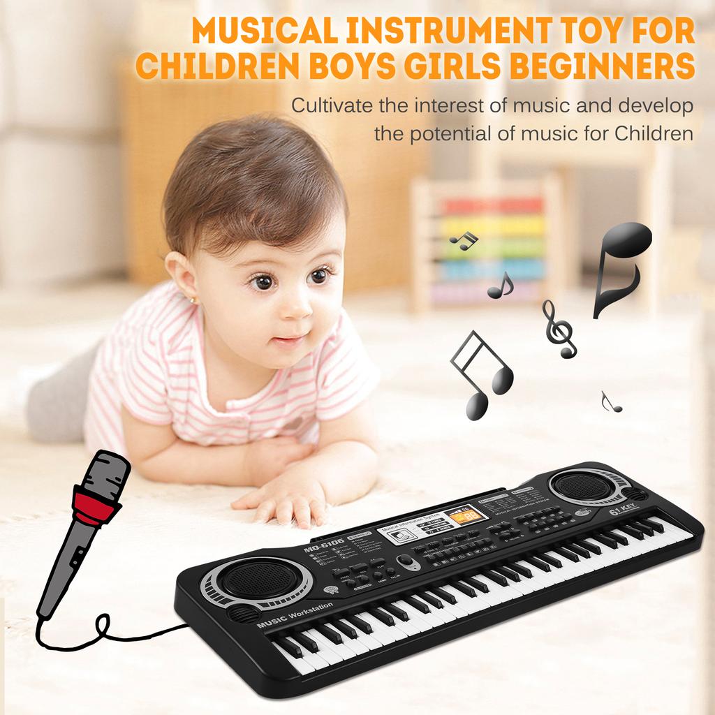 61 Keys USB Electronic Organ Kids Electric Piano with Microphone Black Digital Music Electronic