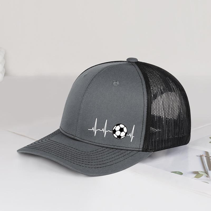 Soccer Heartbeat ECG Print Trucker Hat Men Women Mesh Back Adjustable Baseball Cap Football Fan Sport Sun Hat