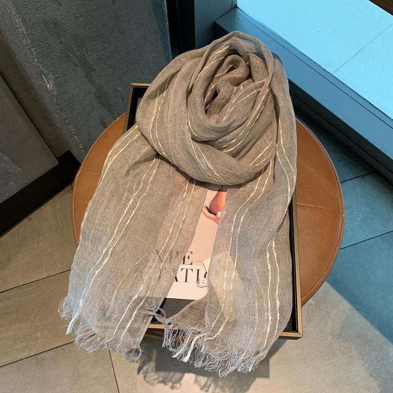 Striped Outer Shawl Linen Thin Long Scarf Comfortable Stacking Decoration Fashion Versatile Silk Scarf Shawl