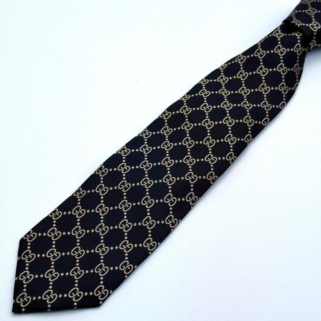 Used GUCCI Gucci Tie Black GG Signature Embroidery White Tag