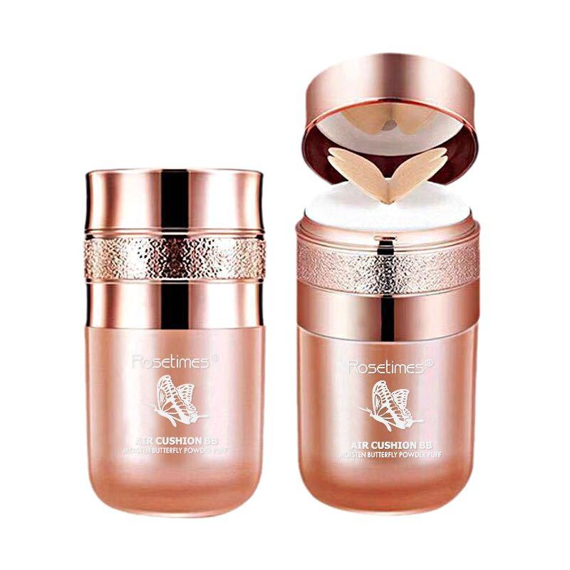 Rose Era BB Cream Primer: Butterfly Cushion Puff, Non-Caking, Anti-Smudging, Skin-Tone Brightening Liquid Foundation