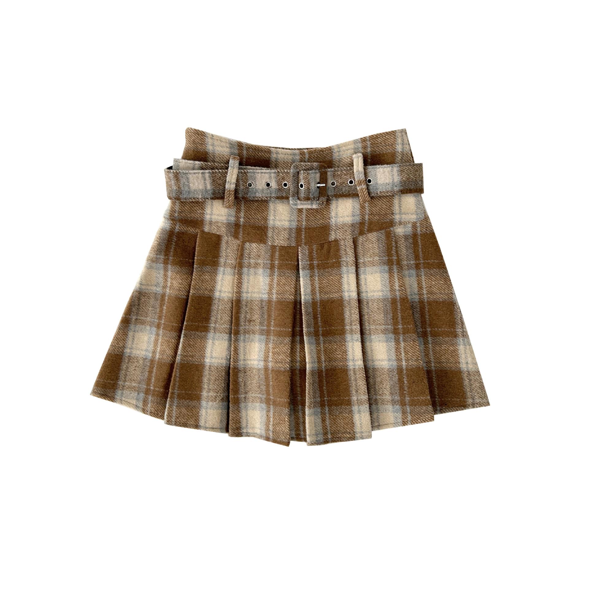 Wool Plaid High Waist Pleated Mini Skirt - Plus Size, Retro Korean Style, Women s Winter Fashion XL