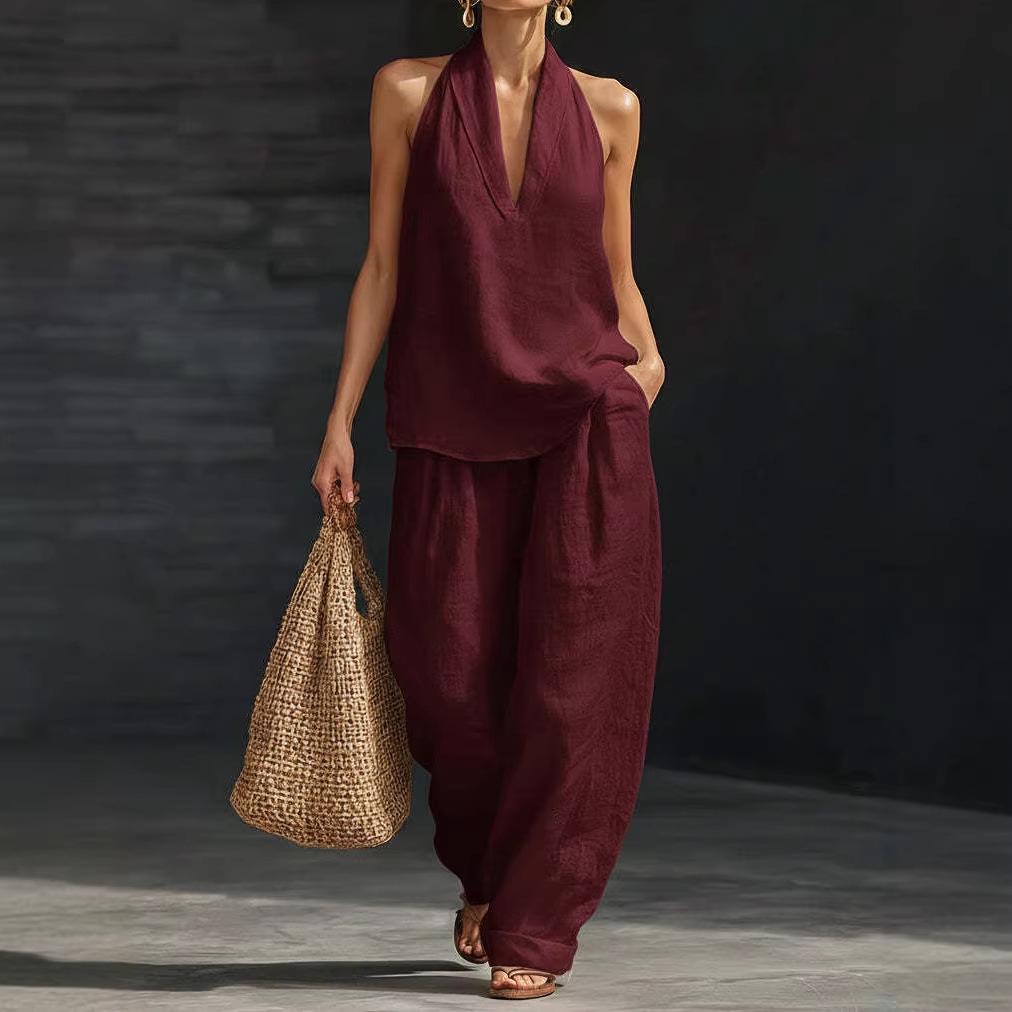 2026 Women's Halter V-Neck Sleeveless Casual Set
