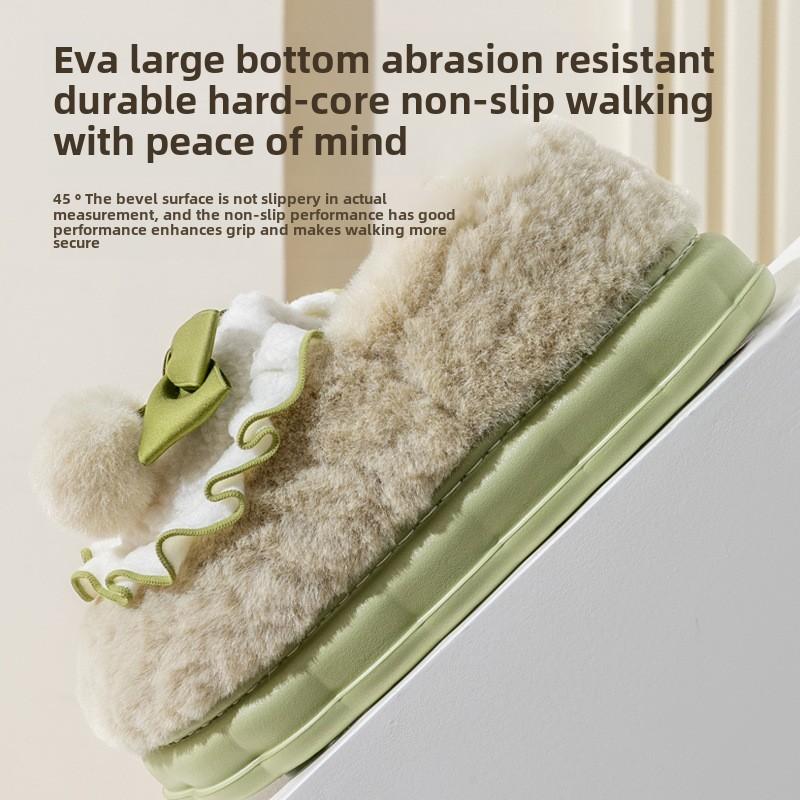 Fashion Fashion Cute Pretty Bow Women Slippers Indoor Winter Soft Sole Exquisite Warm Graceful Causal Quality Comfy Flat Cotton Slippers
