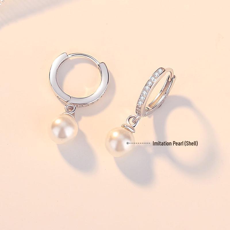 Genuine S925 Sterling Silver Pearl Hoop Earrings for Women - Elegant Japanese  Korean Style, Perfect for Mother s Day. 925 Silver