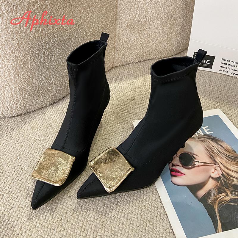 Fashion Aphixta 5cm Thin Heels Ankle Boots Elegant Woman Modern Boot Pointed Toe Concise Stretch Fashion Women's High Boots