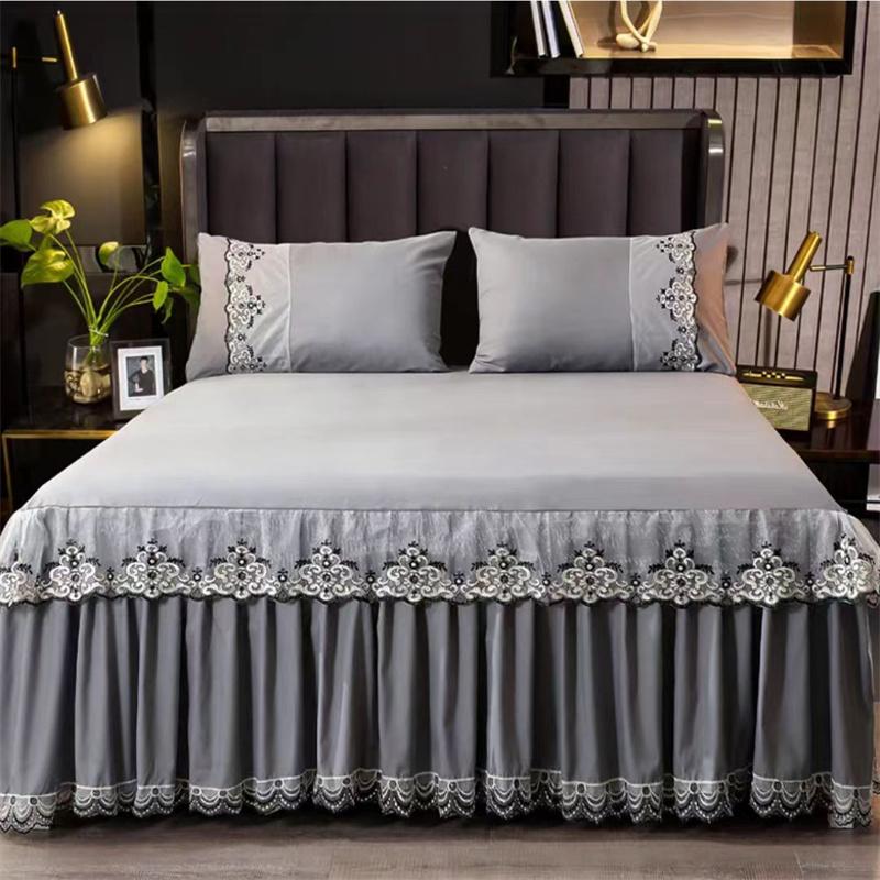 45cm Skirt Style Bedspread Ruffle Lace Exquisite Embroidery Bed Skirt Anti Slip Princess Bed Cover 1.5/1.8/2 M Bed Dust Cover