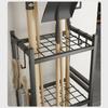 Durable With Movable Wheel Storage Rack Stable Multi-purpose Garden Tool Organizer Metal Mop Broom Holder