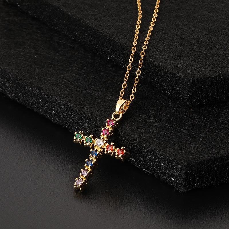 Cross necklace, zircon, European and American necklace, titanium lock chain, Instagram retro punk, personalized pendant, niche design