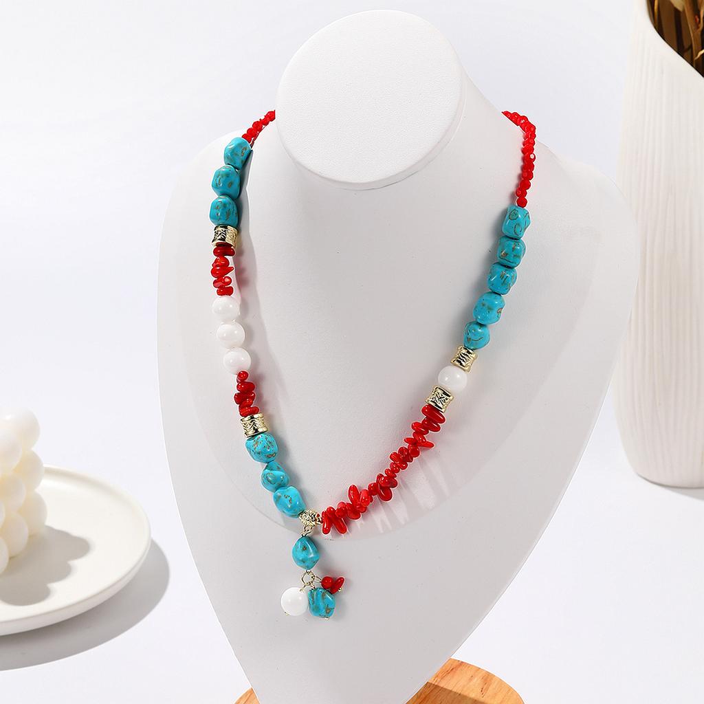 Zweiteiliges Armband-Halsketten-Set im böhmischen Türkis-Stil, Schmuck-Armband im nationalen Wind, übertriebenes Retro-Türkis-Halsketten-Armband-Set in Europa und Amerika.