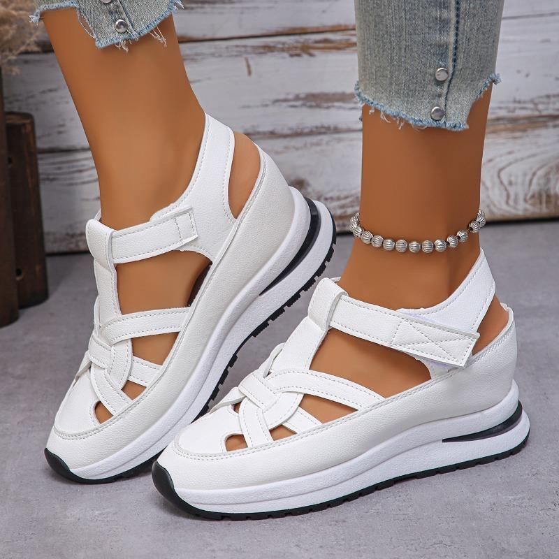 New Large Size Wedge Heel Sandals Women's Bag Head Hollowed Out Breathable Women's Large Size Muffin Thick Bottom Velcro Women