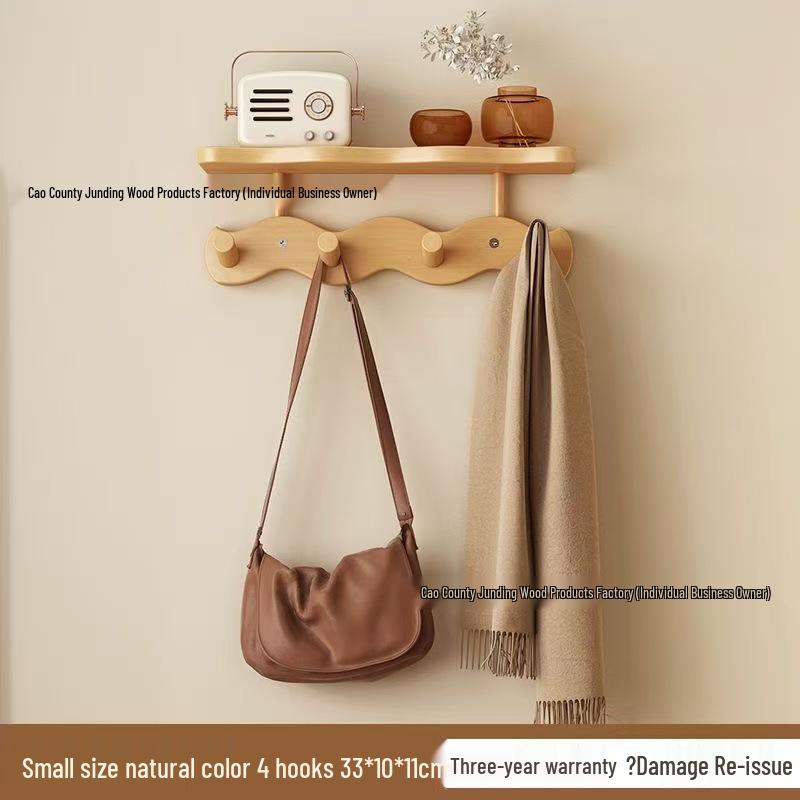 Solid Wood Wall-Mounted Coat and Hat Rack with Hooks