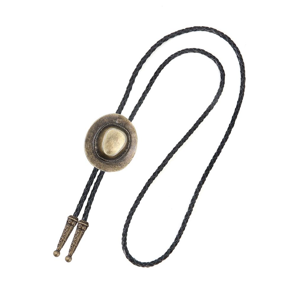 Western Bolo Tie With 3D Cowboy Hat Accent Adjustable Faux Leather Cord Necktie For Business Casual Mens Accessories