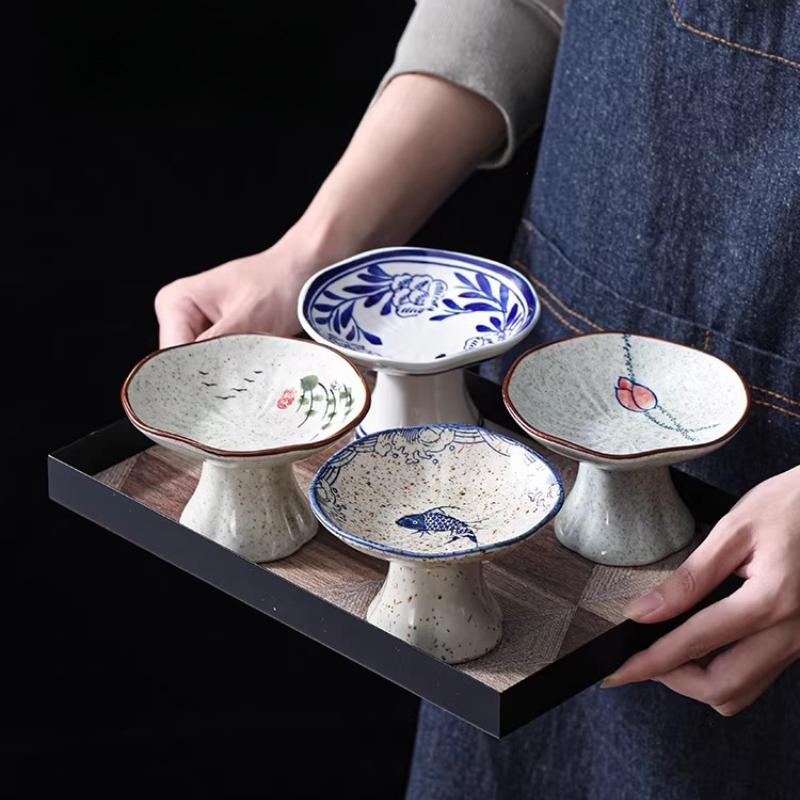Neues Chinesisches Dessert Hoher Teller Kleiner Snack Erfrischungsteller Retro Keramikteller Nachmittagstee Snack Haushaltswaren
