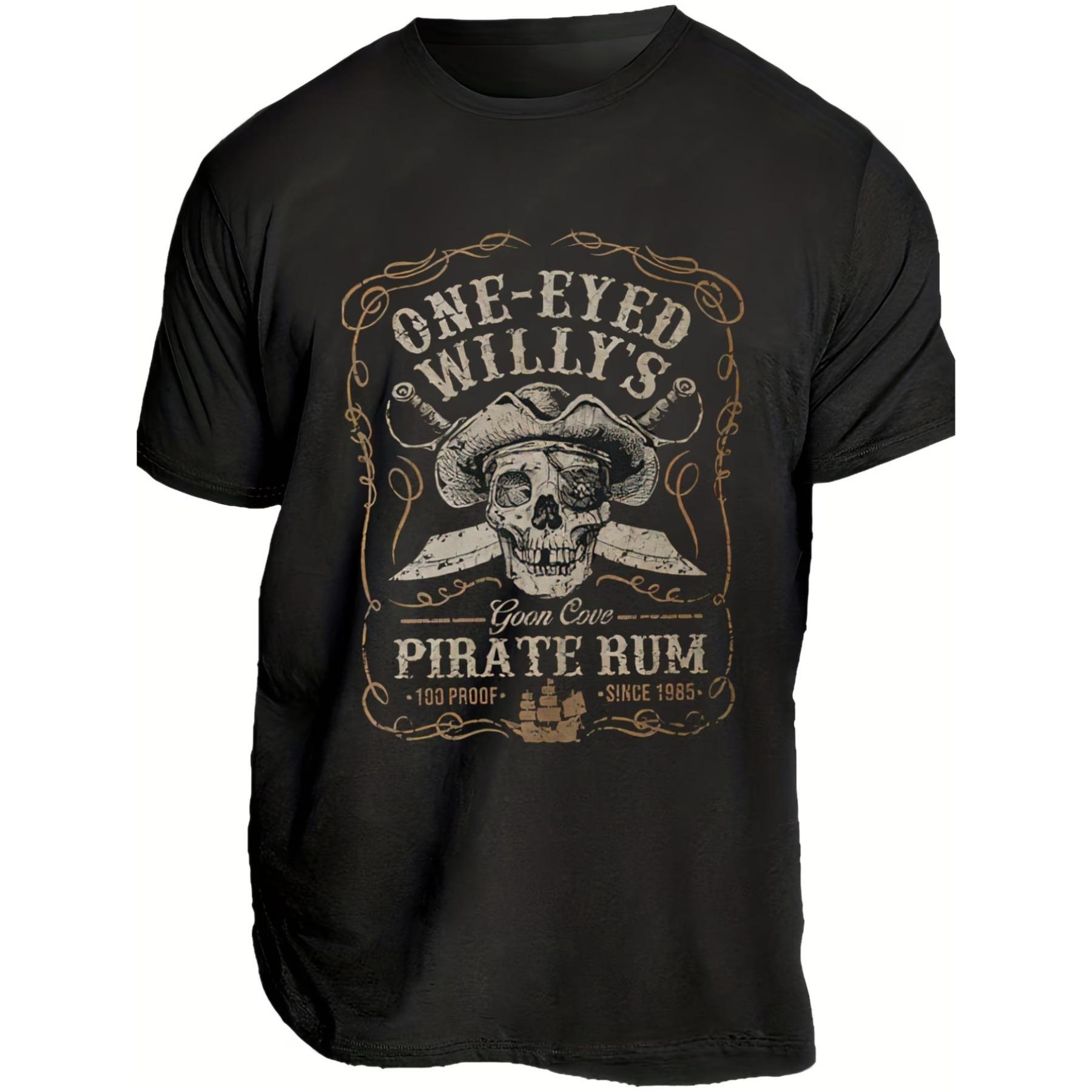 

Men s Vintage Pirate T-Shirt with One-Eyed Willy s Skull & Swords Design - Retro Nautical Round Neck Tee, Lightweight Suitable for Rum Lovers XXL чорний