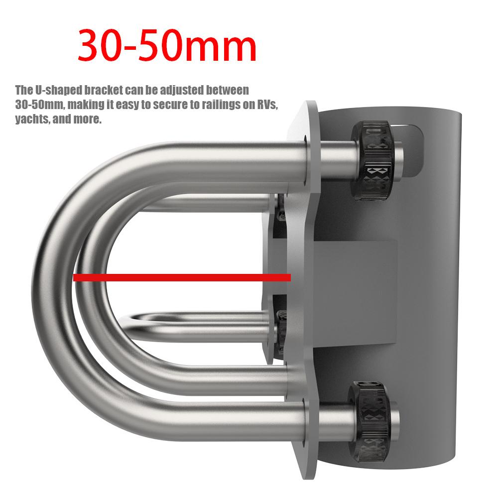 30-50mm Universal Clamping Mount Bracket Stainless Steel Pole Stand Holder for Starlink Dish V2 Antenna for RVs Yachts Railings etc.