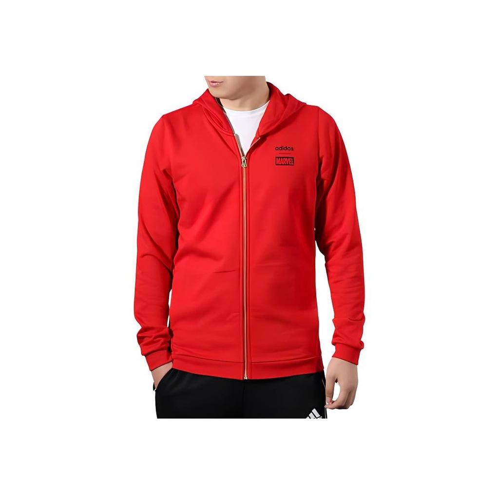 Adidas Neo Marvel Co-Branded Casual Sport Hooded Jacket With Back Logo Men Outerwear Red EA0322