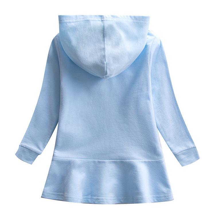 Children's Rainbow Cartoon Hooded Sweatshirt Dress with Ruffle Skirt, Pure Cotton, Long Sleeve 