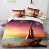 Ocean Beach Palme Bettbezug Set Meereswelle Polyester Steppdecke Bezug Tropische Blätter Hawaiianischer Urlaubsdruck Für Kind Erwachsener Teenager