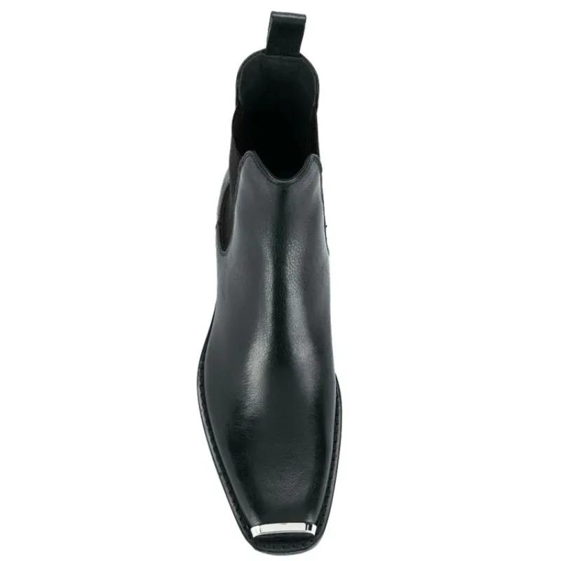 Fashion Autumn Winter Mixed Color 4.5cm Low Heel Metal Head Cowhide Short Boots Men's and Women's Universal Genuine Leather Ankle Boots