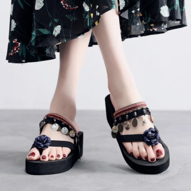 Fashion Platform Flower Women's Slippers and Ladies Sandals Flip Flops Shoes 2025 Trend Shoe New Style Luxury 39 Outside on Beach Slides