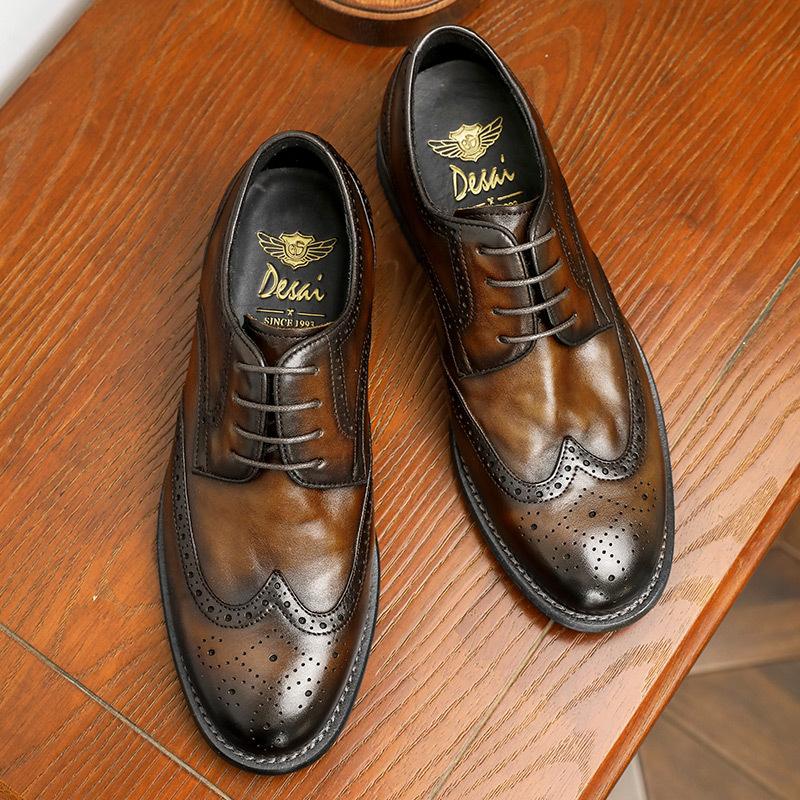 Desai Business Derby Ayakkabılar İlk Katman İnek Derisi Nefes Alabilir Cilalı Deri Ayakkabılar Alçak Üst Elbise Günlük Erkek Ayakkabıları