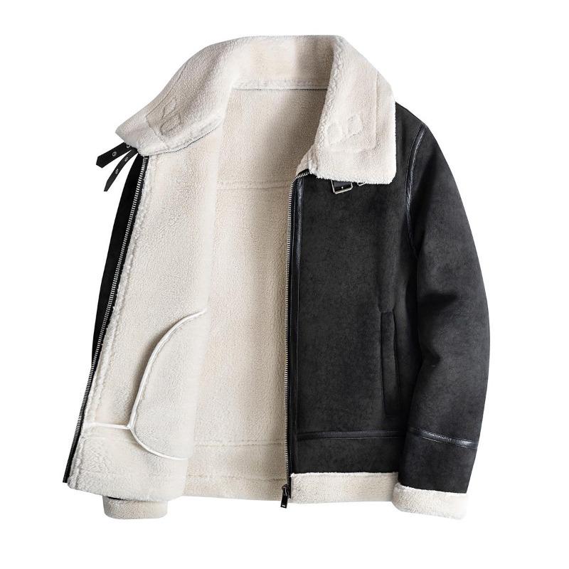 2026 Men's Trendy Shearling Lined PU Leather Motorcycle Jacket