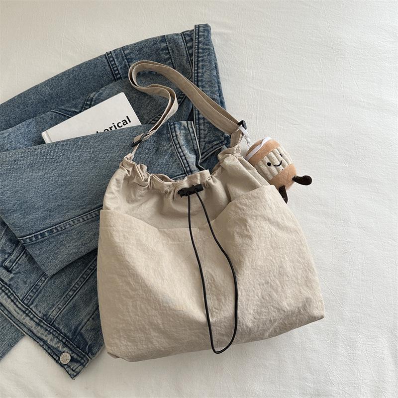 Trendy Solid Color Large-Capacity Drawstring Crossbody Shoulder Bag for Women