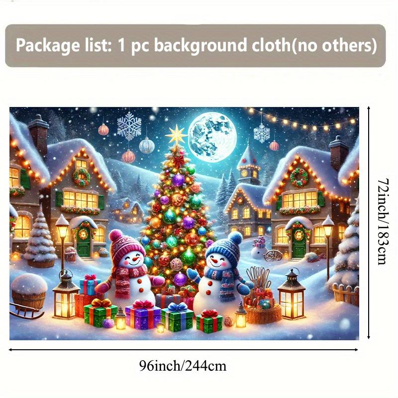Christmas Snowman Village Background Banner - Polyester Decoration, Christmas Village Theme - Holiday Decoration
