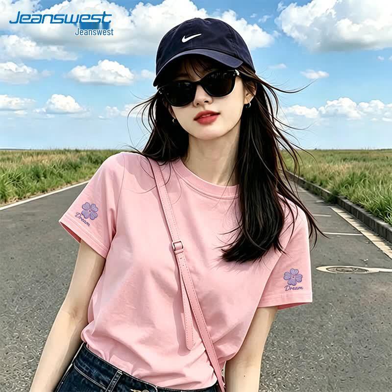 Jeanswest Women's Loose Fit Pure Cotton Printed Short Sleeve T-Shirt