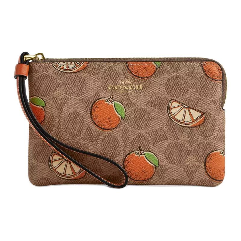 COACH Ristretto 16 Logo Fruit Print Coated Canvas Clutch Small Women s Tan Multicolor коричневый